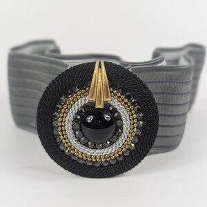 Charmant Belts Vintage Gray Elastic Belt & Black Braided Rhinestone Buckle
